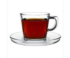 Pasabahce Aqua Servizio Tazze caffÃ¨ con Piatto, Vetro, Trasparente, 12 Pezzi (6 Piatto- 6 Tazze)