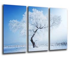 Quadro Su Legno, Paesaggio invernale, albero innevato, 97 x 62cm, Stampa in qualita fotografica. Ref. 26140