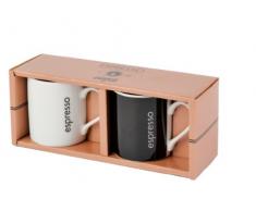 Espresso Time Whiteway Publications - Set di 2 Tazze, Colore: Nero/Bianco