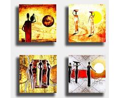 Quadri Moderni ETNICO 4 pezzi 40x40 cm arte africana africa Sole Stampa su Tela Canvas Arredamento Astratto XXL Arredo soggiorno salotto camera da letto cucina ufficio bar ristorante