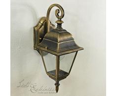 Rustico muro rustico da esterno Vancouver oro antico appeso E27-Socket lampada da parete esterna cortile giardino esterno 230 Volt nostalgico
