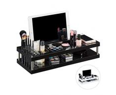 Relaxdays - Organizer da Tavolo con Scomparti per Tablet e Smartphone, Porta pennelli, Ufficio, 2 Ripiani, Nero