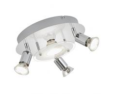 Briloner Leuchten 3498Â âÂ 048Â A +, plafoniera LED, 4Â x LED GU10, 3Â W, 250Â lm, vetro parzialmente opacizzato, rotondo, metallo, cromo, 25Â x 25Â x 9Â cm