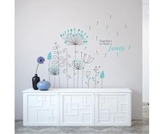 wallflexi Adesivi da Parete blu Dandelion Wall Art decorazioni rimovibile autoadesivo Adesivi Decorazione per la casa, multicolore