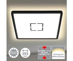 Briloner Leuchten Plafoniera a LED, Lampada da soffitto con retroilluminazione, 18 W, 2.400 Lumen, 4.000 Kelvin, Quadrata, Bianco-Nero
