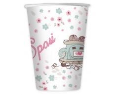 Big Party Bicchieri in Cartoncino Oggi Sposi, (Set di 8), Bianco, Rosa Chiaro e Tiffany