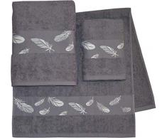 Dyckhoff - Set di 3 Asciugamani, Motivo: Piume, 36 x 25 x 10 cm, Colore: Antracite