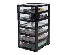 Iris Ohyama, scaffale Ufficio 6 cassetti - Smart Clear Chest - SCC-600, plastica, Nero/Trasparente, 42 L, 32 x 39 x 63