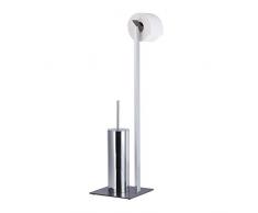 Relaxdays Set di Accessori per WC, con Portarotolo, Scopino & Portascopino, Cromato, 71,5x23,5x20 cm, Argento/Antracite