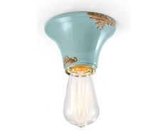 Ferroluce Retrò Plafoniera Minimal Base Circolare E27, Azzurro