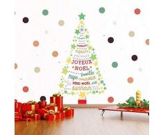 Wallflexi Natale Decorazioni murali Adesivi da Muro Retro Magic Albero di Natale con Scritta in Francese Citazioni Decalcomanie Soggiorno Bambini Scuola Materna Ristorante Hotel Home Office DÃ©cor