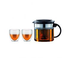 Bodum K1875-01 Bistro Set 2 Bicchieri PAVINA OUTDOOR, 0.25 L + Teiera con filtro in plastica, 1 litro