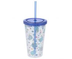 Puckator Narwhal Plastica a Doppia Parete Tazza con Cannuccia e Coperchio