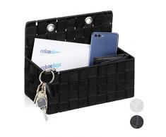 Relaxdays Cestino Portaoggetti, da Appendere, Organizer per Bagno, Corridoio, Camera da Letto, HLP: 20x25x15 cm, Nero, PP, Metallo, 1 pz