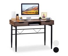 Relaxdays - Scrivania Moderna con cassetti e ripiano, Struttura in Metallo, scrivania da Ufficio HBT 77 x 110 x 55 cm, Marrone/Nero, PB, 77 x 110 x 55 cm