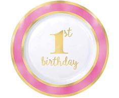 amscan 430619 - Piatto in plastica Rosa, 26 cm, 10 Pezzi, 26 cm