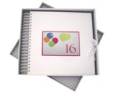 WHITE COTTON CARDS-Biglietto di Auguri per sedicesimo Compleanno e Memory Book, con Neon, Palloncini, Colore: Bianco
