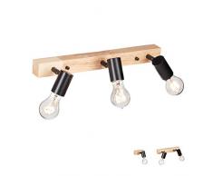 Relaxdays Lampada da Parete in Legno, Stile Rustico RetrÃ², per Muro Soffitto E27 3 Faretti 7,5x44,5x13 cm, Nera/Naturale, nero, 1 pz