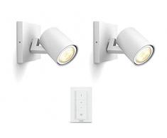 Philips Hue White Ambiance Faretto Singolo LED Spot Runner Bianco, 2 Pezzi + Telecomando Dimmer Switch