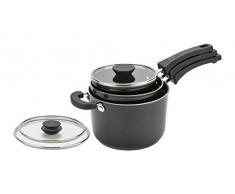 Prestige Kitchen Hacks Alumiunium Nesting 3 Piece Saucepan Set-Black Set di 3 pentole da Cucina, Alluminio, Nero, 43 x 22 x 22.5 cm, 3 unitÃ 