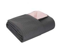 Eurofirany Copriletto Trapuntato Double-Face Bicolore Modello Hot Press Camera da Letto Soggiorno cameretta Bambini Divano Coperta Grigio Acciaio + Rosa 220 x 240 cm