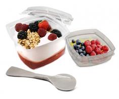 NERTHUS Portavivande Doppio con Cucchiaio, PP, Grigio,