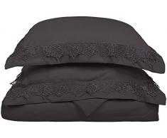 Superior - Set piumino 173 x 229 cm, resistente alle grinze, estremamente morbido e leggero, con federe decorative con ricamo con pizzo regale in confezione regalo, 100% microfibra spazzolata, antracite