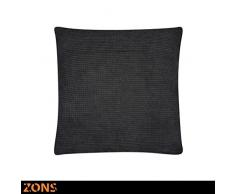 ZONS Cuscino in Velluto, 45 x 45 cm, con Imbottitura da 480 g, per Auto, Divano, 8 Colori a Scelta, Colore: Nero