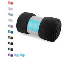 AmeliaHome Tyler Collection - Coperta in Microfibra e Pile, Morbida e Morbida, Poliestere, Nero, 220 x 240