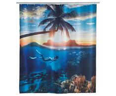 Wenko tenda da doccia Underwater lavabile, resistente all acqua, con 12 Anelli da Tenda da Doccia, Poliestere,, 180 x 200 x 0.1 cm