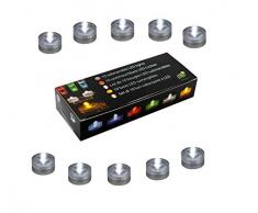 PK Green 10 Luci Subacquee a LED Bianche per Acquario, Piscina, Vaso, Festa - Lumini Candele Impermeabili a Batteria