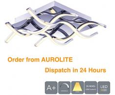 Aurolite - Plafoniera da soffitto a LED, stile contemporaneo, cromata, 36 W, 2200 lm, dimmerabile, luce bianca calda, ideale per salotto, soggiorno e camera da letto (quadrato 3000 K)