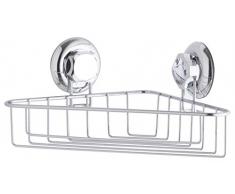 COMPACTOR Mensola Bagno ad Angolo, Fissaggio a Ventosa, Fino a 12 Kg, Acciaio Cromato Antiruggine, 23.8 x 23.8 x H.12.8 cm, RAN7799