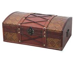 Vintiquewise - Cassapanca per Tesoro dei Pirati, in Pelle X, Colore Ciliegia, 35,5 x 22,86 x 14 cm