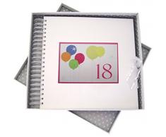 WHITE COTTON CARDS-Biglietto dauguri per 18° Compleanno, con Neon e Libro dei ricordi, Motivo: Palloncini, Colore: Bianco