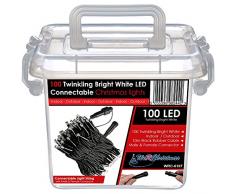 WeRChristmas 10 m gomma luci stringa di LED cavo 100 collegabile scintillio di Natale con 2 Pin Maschi e Connettore femmina, bianco