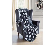 Kensie Lynnia - Coperta in pile sherpa con stampa floreale, 50 x 60 cm, colore: Grigio