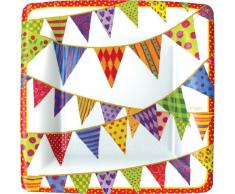 Caspari Entertaining with Piatti di Carta Natalizi per Insalata/Dessert, Motivo Bandiere Festive, 8 pz