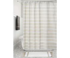 iDesign Tende per Doccia Design a Righe, Tenda per Vasca da Bagno x 183,0 cm in Cotone, Crema/Bianco