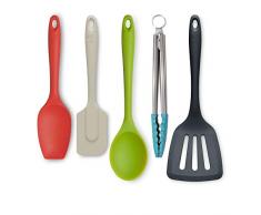 Zeal JSET45QB Set di 5 pinze antiaderenti in Silicone, spatola, Cucchiaio da Cucina, Mix Brillante