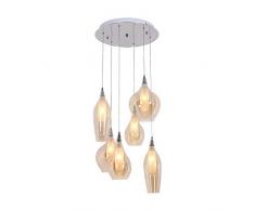 Lumineca Lampada a sospensione 6 tulipani in cristallo Kawlon, 4 W, champagne, diametro: 45 cm Altezza: 150 cm.