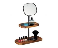Relaxdays Specchio Trucco, 2 Ripiani Legno, Regolabile, da Tavolo per Bagno & Corridoio, HLP 40x30x14 cm, naturale/nero