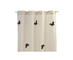 Homemaison Tenda Effetto etamina di Lino a Farfalle Ricamati, Poliestere, Nero, 250Â x 140Â cm
