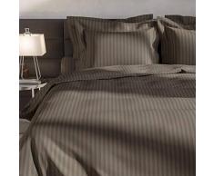 Heckett Lane Biancheria da Letto, 100% Cotone makò Satinato, Tinta Unita, a Righe, 140 x 220 (60 x 70), Grigio Talpa