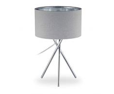 relaxdays Lampada Treppiede, Paralume Deco con Interruttore, Luce Indiretta, E14, da Salotto, HLP 46x29x29 cm, Grigio