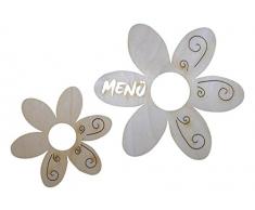 PETRA di platino-News A-MS17SR17 13 set tavolo in legno pozzo,Fiore con motivo tribale, composto da 3 menu supporto e 10 portatovaglioli