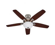 Hunter Fan Builder Deluxe Nichel Ventilatore da soffitto con Luce E14, 240 W, Spazzolato, 132 cm