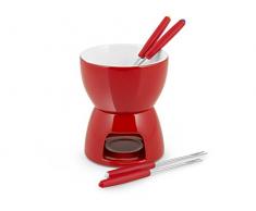 HOME 85908 Servizio Fonduta Cioccolato in Stoneware Rosso con 4 Forchettine, Porcellana