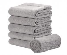 iDesign Spa Bagno con Fascia Intrecciato, Kit Piccoli Cotone 100%, Set da 6 Asciugamani Viso e Corpo con Nastro per Appendere, Grigio, 71,1 cm x 40,6 cm x 0,3 cm, 6 unitÃ 