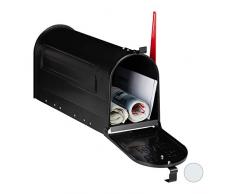 Relaxdays Cassetta Postale Americana, Vintage, US Mailbox, Scomparto per giornali, Bandiera Rossa, 25x19x52,5 cm, Nero, Acciaio, 1x Confezione portabandiera
